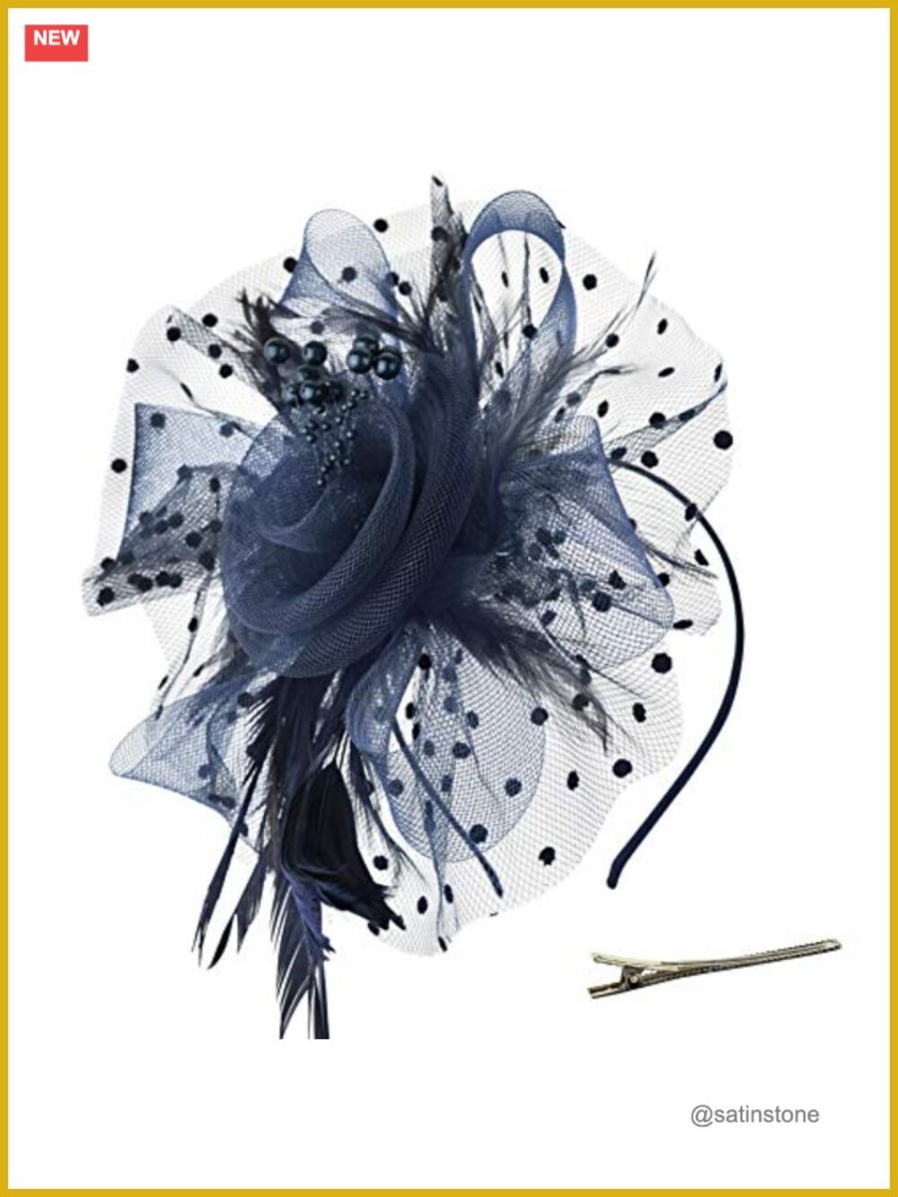 Women's Fascinator Hat with Mesh Ribbons & Feathers on Headband & Clip
